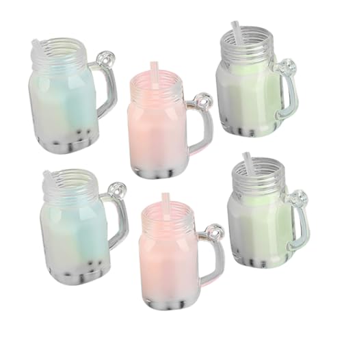 WOONEKY 6 Stück Teiliges Mini Getränke aus Resin Realistische Puppenhaus Dekoration in Gemischten Farben Langlebige Miniatur Trinkbecher für Puppenhaus Küchen und Spielszene von WOONEKY