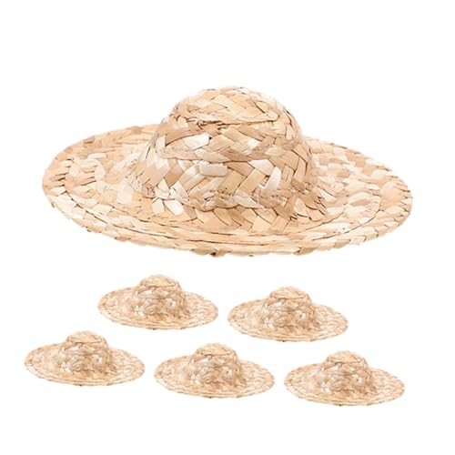 WOONEKY 6 Stück Teiliges Mini Strohhüte für Basteln Leichte Handgewebte Miniatur Hüte als Puppen und Haustier Deko Vielseitig Verwendbar für DIY Kostüme und Kreative Accessoires von WOONEKY