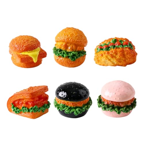 WOONEKY 6 Stück Teiliges Miniatur Burger Modell aus Robustem Harz Realistisch Gestaltete Puppenhaus Deko Künstliche Lebensmittel Requisiten für Kreative Szenen und Fotografie von WOONEKY