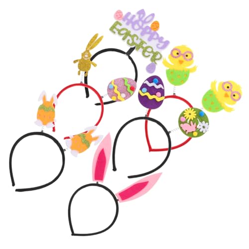 WOONEKY 6 Stück Teiliges Ostern Haarband mit Cartoon Design für Mädchen Wiederverwendbar Festliche Kopfbedeckung für Partys und Kostüme Süße Hasenohren und Bunte Eier Styles von WOONEKY