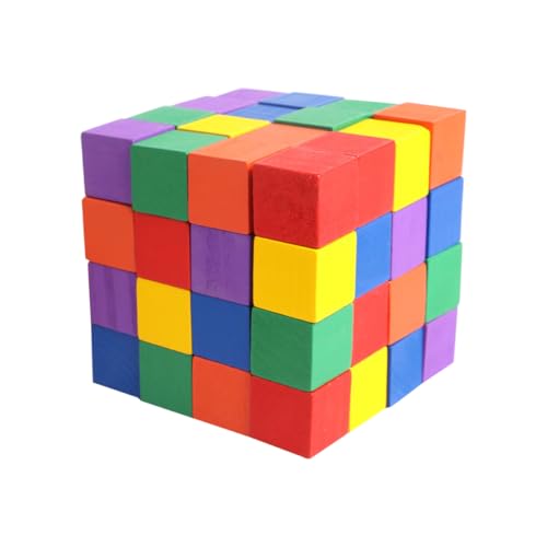 WOONEKY 60 Stück Bunte Holzbausteine für Frühe Bildungsspielzeuge mit Glatter Oberfläche für Kreative Bauprojekte Räumlichen Vorstellungskraft von WOONEKY