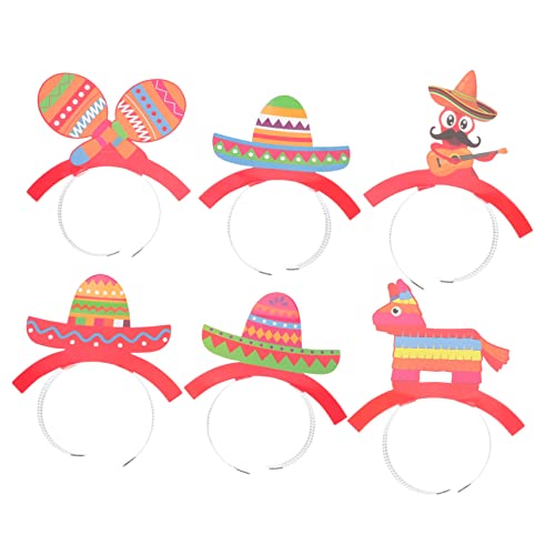 WOONEKY 6st Mexikanisches Stirnband Sombrero-hut-haarband Mexikanische Hüte Mexikanische Festival-haarbänder Miniaturdekoration Party-requisite Sombrero-kopfschmuck Partybedarf Papier von WOONEKY