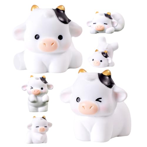 WOONEKY 6stücke Mini-Kuh-Modelle Aus Harz Miniatur-tierfiguren Kuh-Dekorationen Kleine Kuhfiguren Für Tisch Und Garten Tierornamente Zum Mitnehmen von WOONEKY