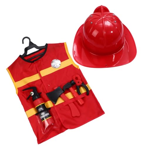 WOONEKY 7 Stück Feuerwehrmann Rollenspiel Kostüm Set für Teiliges Cosplay Outfit mit Weste Hut Hammer Feuerlöscher Zange und Abzeichen für Halloween Party und Rollenspiele WOONEKY 7 Stück Feuerwehrmann Rollenspiel Kostüm Set für Teiliges Cosplay Outfit mit Weste Hut Hammer Feuerlöscher Zange und Abzeichen für Halloween Party und Rollenspiele von WOONEKY