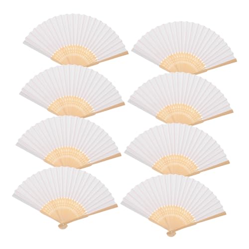 WOONEKY 8 Stück Teiliges Faltbare Papierfächer aus Bambusrahmen Weiß Kindgerecht Leicht Handlich für Sommerfeste DIY Malprojekte Kindergartenaktivitäten Outdoor Basteln und Kulturelle von WOONEKY