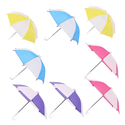 WOONEKY 8 Stück Teiliges Mini Puppenschirm Farbenfrohe Miniatur Regenaccessoires für Puppenhäuser Detailgetreue Realistische Mini Regenschirme als Fotorequisiten von WOONEKY