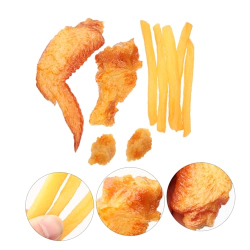 WOONEKY 9 Stück Teiliges Food Toy Künstliches Brathähnchen Modell mit Pommes Frites Miniatur Küchenzubehör Realistisches Spielessen für Kleinkinder Hühnerspielzeug Dekoration von WOONEKY