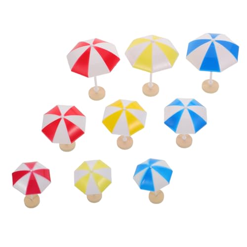 WOONEKY 9 Stück Teiliges Mini-strandschirm Kunststoff Farbenfrohe Kleine Sonnenschirme in Rot Gelb Blau Dekorative Puppenhaus Patio Accessoires für Feengärten Terrarien Sandtisch von WOONEKY