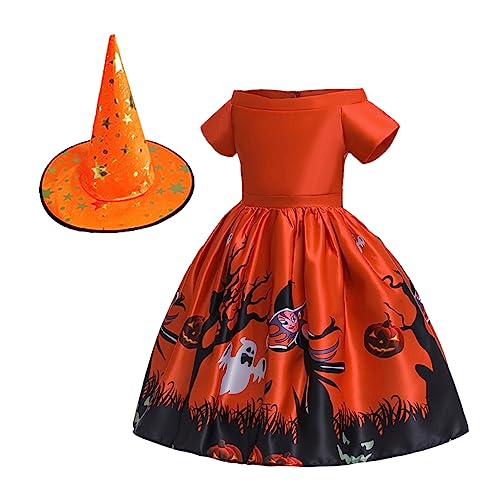 WOONEKY Cartoon-Rock Kleid für Mädchen Kurzarmkleid Hexenkostüm für Mädchen Mädchenkleid klare Tasche formelle Kleidung Kleider Halloweenkostüm Maskerade-Outfit Karikatur die Kind von WOONEKY