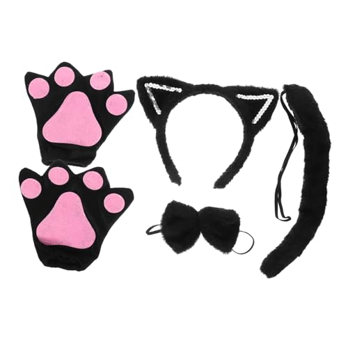 WOONEKY Cosplay Katzenohren Haarreif mit Schleife und Schwarzem Handschuh Plüsch Cat Ear Headband für Halloween Kostüm Bühnenauftritt Tierparty und Karneval WOONEKY Cosplay Katzenohren Haarreif mit Schleife und Schwarzem Handschuh Plüsch Cat Ear Headband für Halloween Kostüm Bühnenauftritt Tierparty und Karneval von WOONEKY