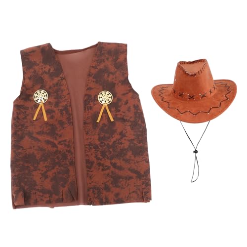 WOONEKY Cowboy Kostüm Set für Erwachsene Teiliges Set mit Braunem Cowboyhut und Passender Oberbekleidung für Karneval Halloween und Mottopartys und Bequem für Jede Gelegenheit von WOONEKY