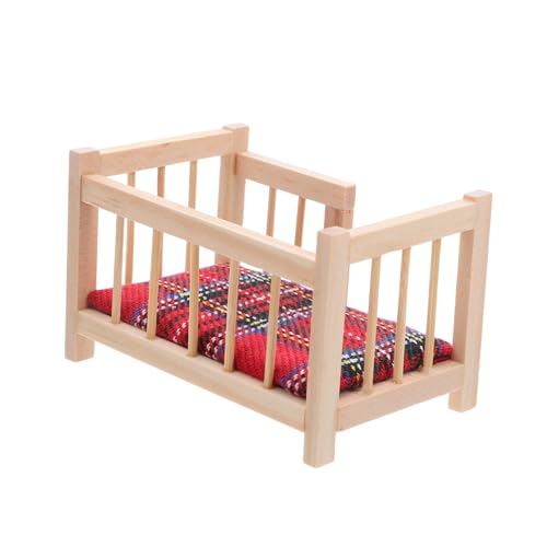 WOONEKY Dollhouse Babybett Miniatur Holz Kinderbett mit Matratze und Bettwäsche Puppenhaus Möbel für Kinderzimmer Dekoration Kreatives Zubehör von WOONEKY