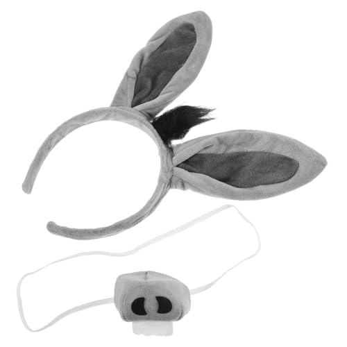 WOONEKY Donkey Ears Headband mit Realistischen Grauen Ohren und Nase Leichtes Bequemes Tierkostüm accessoire für Halloween Geburtstagsfeier Cosplay und Partyspaß von WOONEKY