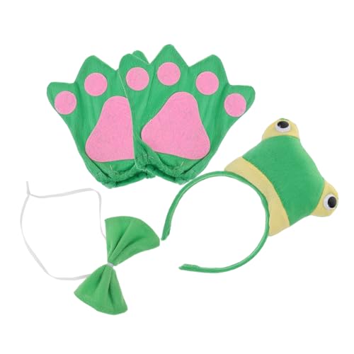 WOONEKY Frosch Kostüm Teilig Cartoon Tier Accessoire mit Frosch Stirnband Schleife und Handschuhe für Mottoparty Bühne Verkleidung und Fasching von WOONEKY