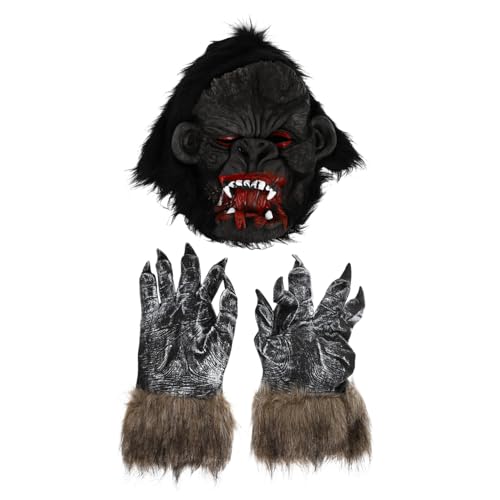 WOONEKY Halloween Gorilla Kostümset mit und Gruseligen Handschuhen Realistische Schwarze Affenmaske mit Mundöffnung Unisex für Halloween Karneval Tanz und Horror Partys WOONEKY Halloween Gorilla Kostümset mit und Gruseligen Handschuhen Realistische Schwarze Affenmaske mit Mundöffnung Unisex für Halloween Karneval Tanz und Horror Partys von WOONEKY