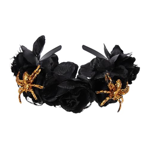 WOONEKY Halloween Haarreif mit Künstlicher Schwarzer Rosenblüte und Goldenem Spinnendesign Bequemer Rutschfester Haarschmuck für Damen Festival Kostüm Party Zubehör WOONEKY Halloween Haarreif mit Künstlicher Schwarzer Rosenblüte und Goldenem Spinnendesign Bequemer Rutschfester Haarschmuck für Damen Festival Kostüm Party Zubehör von WOONEKY