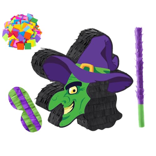 WOONEKY Halloween Hexen Pinata mit Schlagstab Augenmaske und Konfetti Papierpinata zum Aufhängen DIY Füllbar Partyspiel für Erwachsene Dekoration für Halloween Feiern WOONEKY Halloween Hexen Pinata mit Schlagstab Augenmaske und Konfetti Papierpinata zum Aufhängen DIY Füllbar Partyspiel für Erwachsene Dekoration für Halloween Feiern von WOONEKY