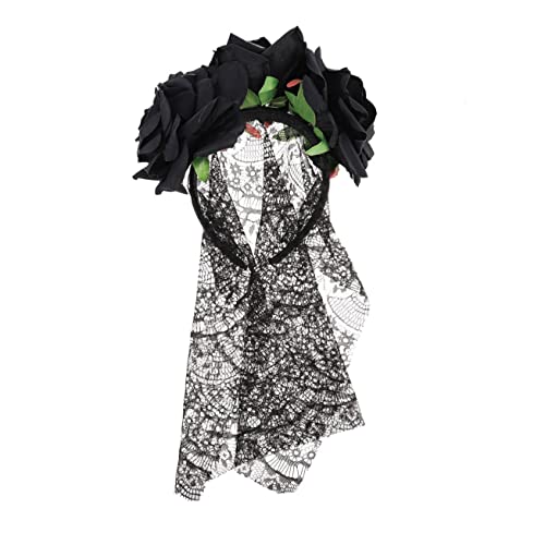 WOONEKY Halloween Rosen Haarreif aus Schwarzer Spitze mit Großer Blume Eleganter Haarschmuck für Party und Kostümfest Stilvolles Accessoire für Damen und Mädchen von WOONEKY