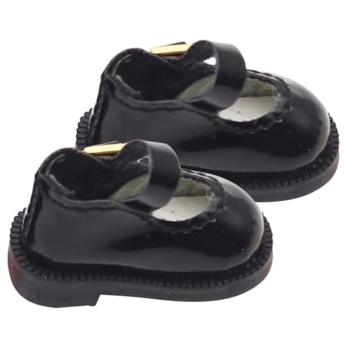 WOONEKY Handgefertigte Mini puppenschuhe aus Strapazierfähigem PU Single Schnalle Schwarze Baumwoll dekorschuhe für Baumwollpuppen Geeignet als Dekoratives Accessoire für Puppenhaus und von WOONEKY
