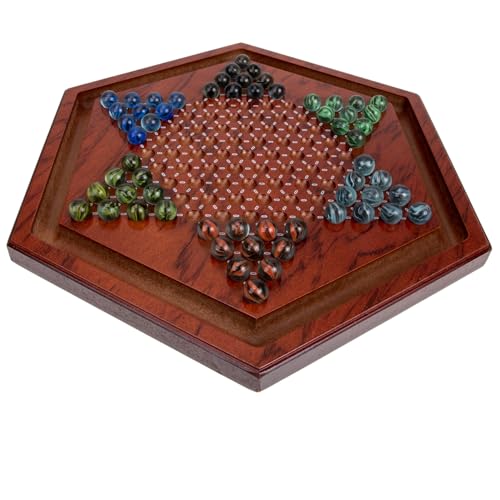 WOONEKY Holz Chinese Checkers mit Glas murmeln Natürliches Langlebiges Sechseckiges Brettspiel Leichtes Kompaktes Familienspiel für Gesellschaftsspiel Glatte Oberfläche Robustes von WOONEKY