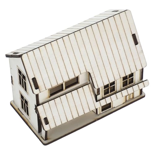 WOONEKY Holz Miniaturhaus Modell Bausatz Beige Handgefertigtes Puppenhaus für Sandkasten Mikro Gärten und Architektur Szenen Langlebige Holzskulptur für Kreative Dekoration und von WOONEKY