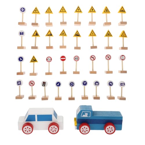 WOONEKY Holz Verkehrszeichen Sicher und Umweltfreundlich Pädagogisch Fördert Verkehrszeichenkenntnis und Symbolerkennung Lernspielzeug für Kindergarten und Vorschule von WOONEKY