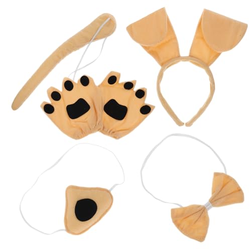 WOONEKY Hundekostüm Set mit Weichem Realistisches Design Niedliches Hundeohren Stirnband und Gelbe Fingerhandschuhe Perfektes Halloween Cosplay Party Zubehör für Jungen und Mädchen von WOONEKY