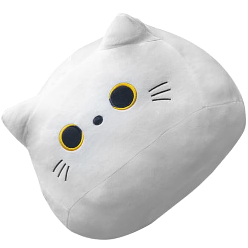 WOONEKY Katze Kuschelkissen Weißes Katzenkissen Schlafkissen Sofa Dekoration Kinderzimmer Deko Kuscheltier Kätzchen Form Weiches Schmusekissen Zimmer Zubehör von WOONEKY