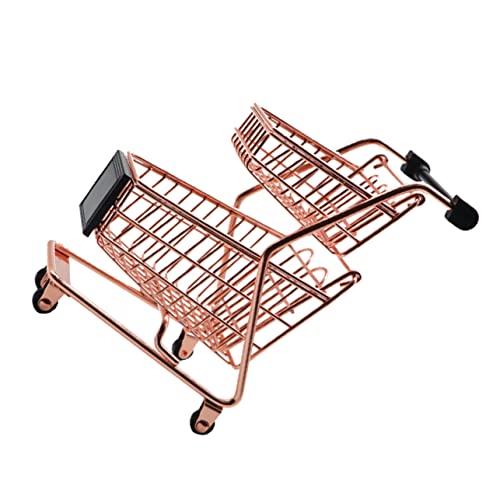 WOONEKY Kleiner Einkaufswagen Aus Metall Für Kinder Tisch Dekoration Praktischer Kleiner Trolley Für Schreibtisch Vielseitig Einsetzbar Rosa Gold Aufbewahrungswerkzeug Für Zuhause Und von WOONEKY