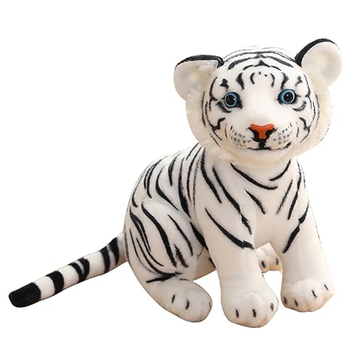 WOONEKY Kuscheltier Tiger Realistisches Plüschspielzeug Weiße Tigerfigur als Kinderspielzeug Fotorequisiten und Neujahrsdeko von WOONEKY