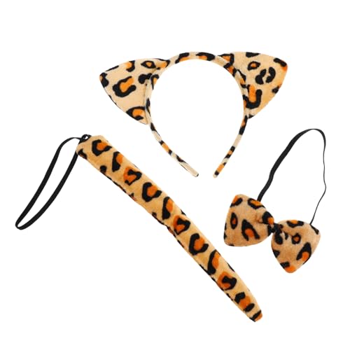 WOONEKY Leoparden Kostümset für Plüsch Haarreif mit Ohren Fliege und Perfektes Kostümzubehör für Halloween Partys und Bühnenaufführungen Teiliges Set von WOONEKY