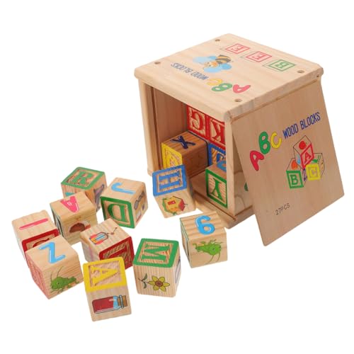 WOONEKY Lernbausteine ​​Für Kleinkindspielzeug Babybausteine Bausteine ​​Für Alphabetwürfel Kleinkindbauspielzeug Pädagogisches Lernspielzeug Zählwürfel Aus Holz von WOONEKY