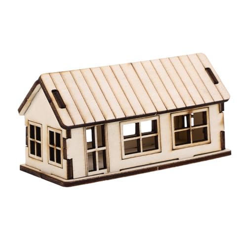 WOONEKY Lernspielzeug Holzpuzzle Miniaturhaus Modellbausatz Realistisches DIY Holzhaus Vielseitig für Sandkastenmodellierung und Dekoration Pädagogisch Wertvolles Bastelset von WOONEKY