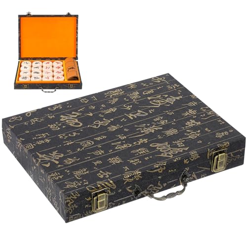 WOONEKY Mahjong Aufbewahrungsbox aus Holz Elegante Tragbare Spielsteine Box mit Großer Kapazität für Mahjong und Schach für Reisen und Spielesammlungen von WOONEKY