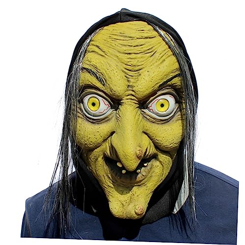 WOONEKY Hexenmaske mit grünem Gesicht beängstigend Halloweenkostüm Halloween-Kostüm-Requisite halloween kostüm halloween costume Latexmaske Maskerade-Maske Abschlussball Gesichtsmaske von WOONEKY