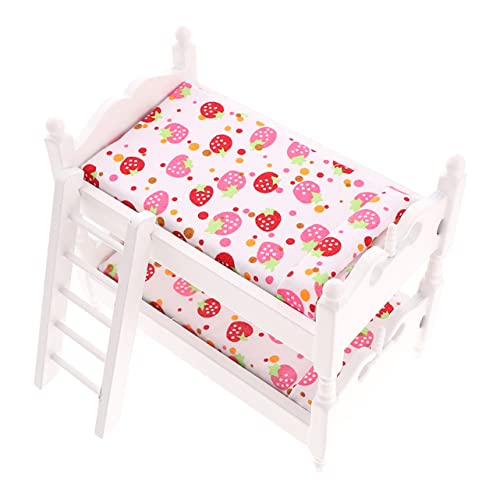 WOONEKY Maßstab Holz Doppelstockbett Weiß Kinderzimmer Zubehör Puppenstube Dekoration Mini Haus Möbel Prop von WOONEKY