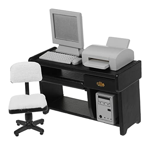 WOONEKY Maßstab Holz Mini Möbel Modell mit Computer Zubehör Miniatur Büro Dekoration für Puppenhaus Basteln und Micro Szene Ornamente von WOONEKY