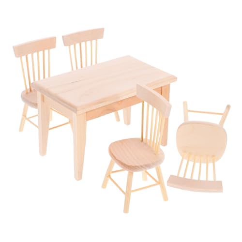 WOONEKY Maßstab Kleine Rote Holzstühle und Esstisch Stabile Geruchsfreie Sitzmöbel für DIY Dekoration Vielseitige Puppenhaus Zimmer Einrichtung Zufällige Holzmaserung Zufällige Farbe von WOONEKY