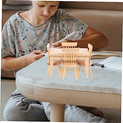 WOONEKY Maßstab Mini Esstisch und Stuhl aus Holz Glatte Oberfläche Kreatives und Dekoratives Esszimmer Zubehör für Puppenhaus und DIY Modelle von WOONEKY