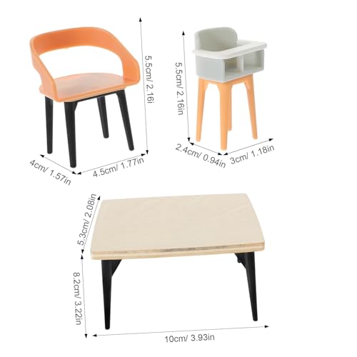 WOONEKY Maßstab Teiliges Esszimmer mit Europäischen Stühlen Tisch Kinderhochstuhl Detaillierte Holzdekoration für Puppenhaus Szenen von WOONEKY