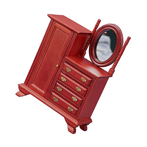 WOONEKY Maßstab Vintage Rotes Mini Möbel mit Schublade Dekorativer Puppenhaus Frisierkommode für Kinderzimmer Zubehör von WOONEKY