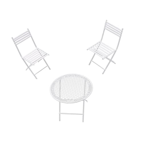 WOONEKY Mini DIY Set Teiliges Weißes Eisenmöbel für Puppenhäuser und Garten Dekorative Tisch und Stuhl Fördert Kreative Gestaltung und Spielspaß von WOONEKY