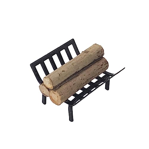 WOONEKY Mini Metall Feuerholzrahmen Puppenhaus Zubehör Realistische Garten Deko DIY Modell für Schwarzer Vintage Stil von WOONEKY