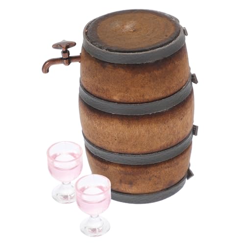 WOONEKY Miniatur Beer Barrel Set Puppenhaus Zubehör mit Mini Rotwein Fässern und Kleinen Bechern für Kreative DIY Deko von WOONEKY