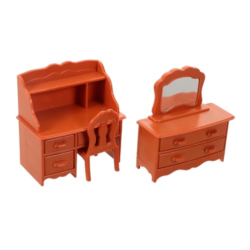 WOONEKY Miniatur Dressing Tisch mit Spiegel und Hocker Detailreiche Puppenhaus Make Up Kommode Multifunktionales Miniaturmöbel für Tragbares Schlafzimmer Accessoire zur Realistischen von WOONEKY