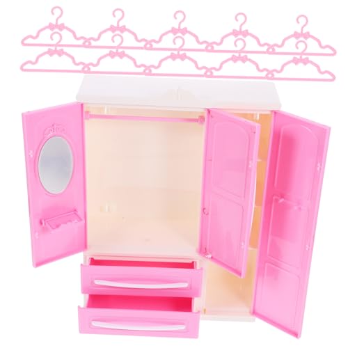WOONEKY Miniatur Puppen Garderobe mit Kleinen Kleiderbügeln Miniatur Kleiderschrank Organizer für Puppenhaus Platzsparender Puppenkleidung Aufbewahrer für Kinderzimmer und Spielspaß von WOONEKY
