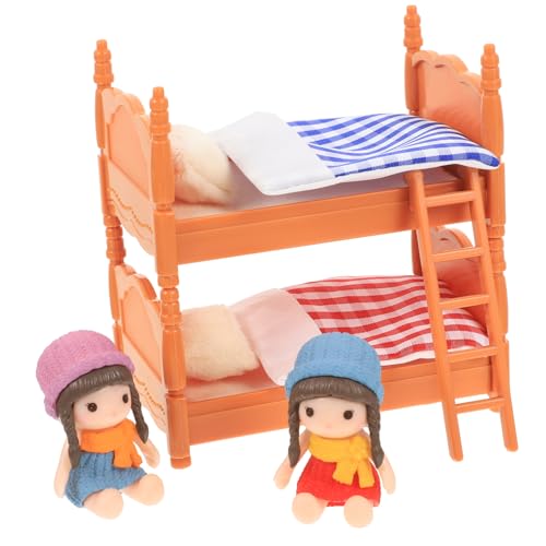 WOONEKY Miniatur Puppenhaus Etagenbett Set mit Leiter Betten Decken und Kissen Handgefertigte Puppenhausmöbel Leicht und Platzsparend Geeignet für Miniatur Haus Dekoration von WOONEKY
