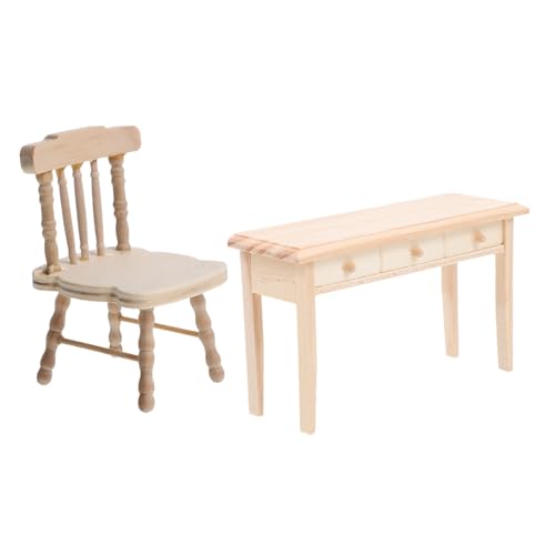 WOONEKY Miniatur Puppenhaus Möbel Holz Stuhl und Tisch Klassische Handgefertigte Puppenhaus Accessoires Kleines Dekoratives Möbelset für Mini Häuser Leicht und Langlebig von WOONEKY