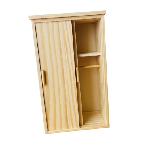 WOONEKY Miniatur Puppenhaus Schrank Holz Vintage Kleiderschrank Puppenmöbel Schrank Accessoire für Puppenhaus Schlafzimmer Wohnzimmer Dekoration Hellgelb von WOONEKY