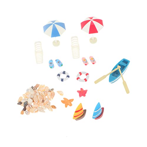 WOONEKY Miniatur Stranddeko Teilig Resin Miniatur Strandaccessoires mit Boot Sonnenschirm Sandalen für Puppenhaus Dekoration Geeignet für Basteln und Sammler von WOONEKY